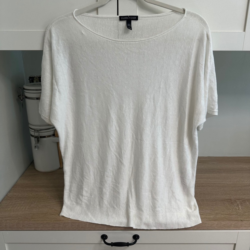 Eileen Fisher Top Women M Organic Linen Cotton Short Sleeve BoatNeck Lightweight